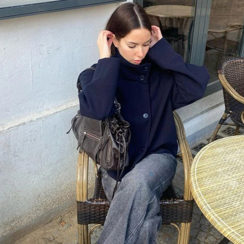 Damen lässige Blousonjacke mit hochschließendem Kragen Fudus