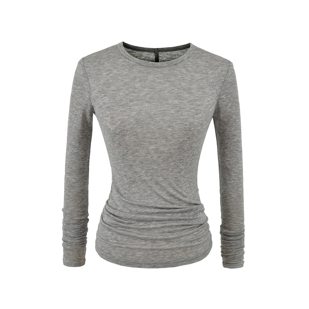 Damen langärmliges Basictop mit raffinierten Rüschendetails Fudus