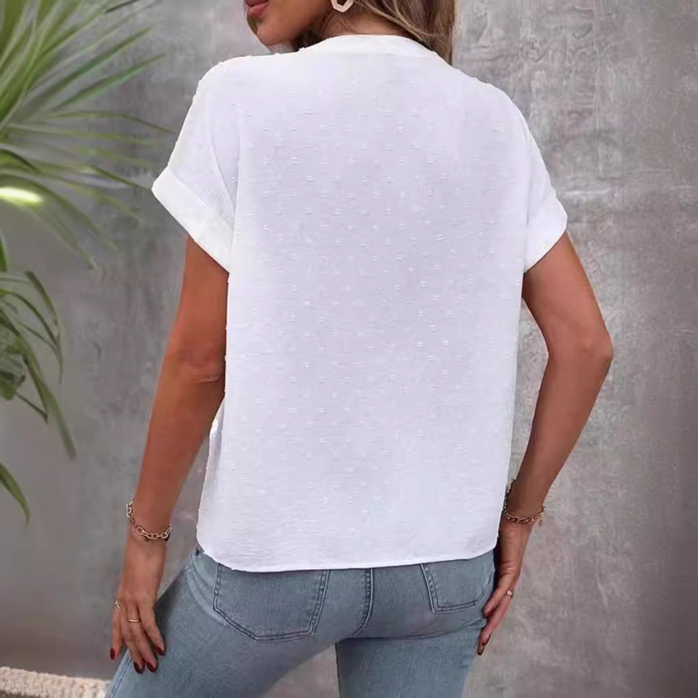 Damen Kurzarm Bluse mit feinem Strukturmuster