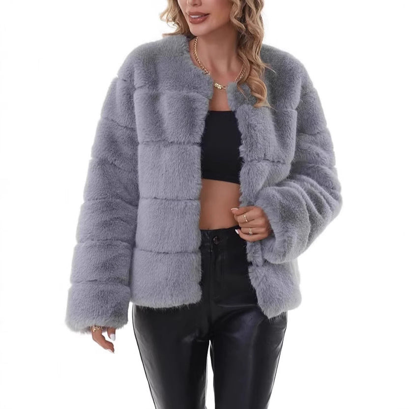 Damen Kunstfelljacke mit strukturiertem Schnitt und voluminösen Ärmeln Fudus