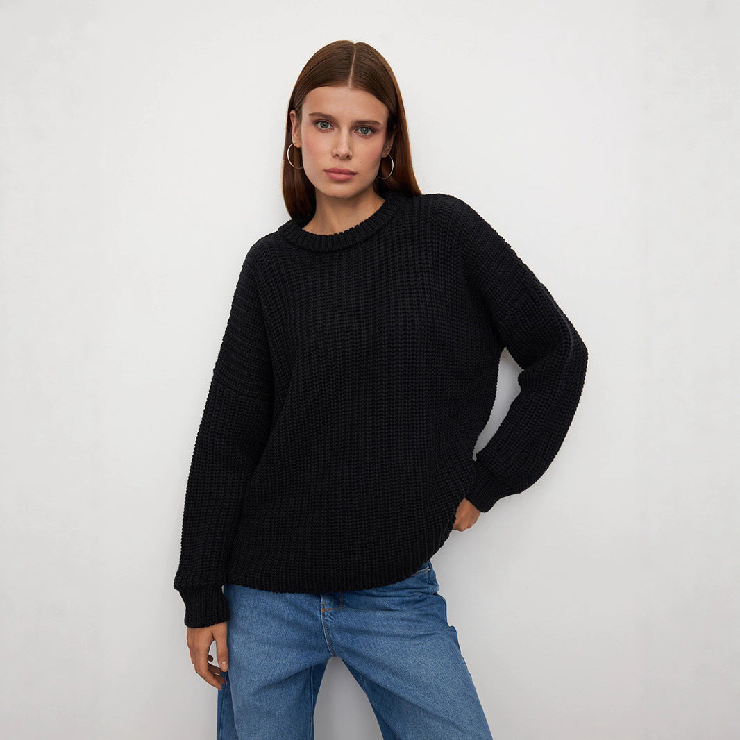 Damen Grobstrickpullover mit lässigem Schnitt und weitem Kragen Fudus