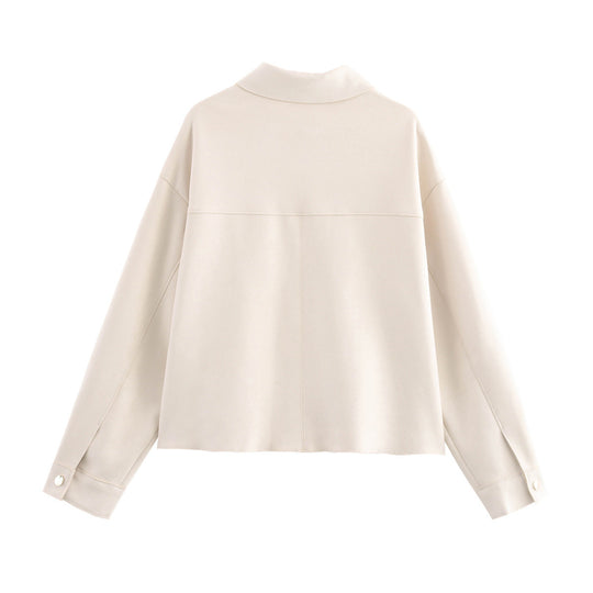 Damen lässige Jacke mit doppelten Brusttaschen und elegantem Kragen Fudus