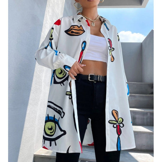 Damen Karierte Overshirt-Jacke mit kreativem Muster Fudus