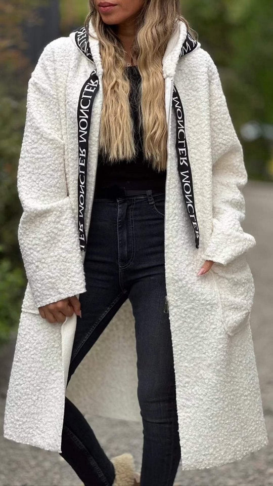 Damen Kuschelige Langjacke mit Kapuze und praktischen Taschen Fudus