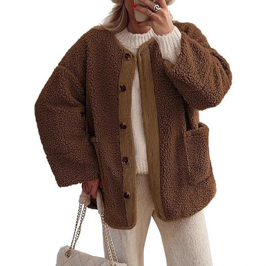 Damen kuschelige Fleecejacke mit Knopfdetails Fudus