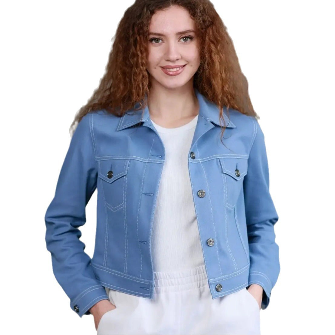 Damen Jeansjacke mit modernem Schnitt und dekorativen Knopfdetails Fudus