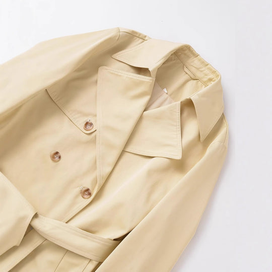 Damen klassischer Trenchcoat mit doppelt-knopf und Taillengürtel Fudus