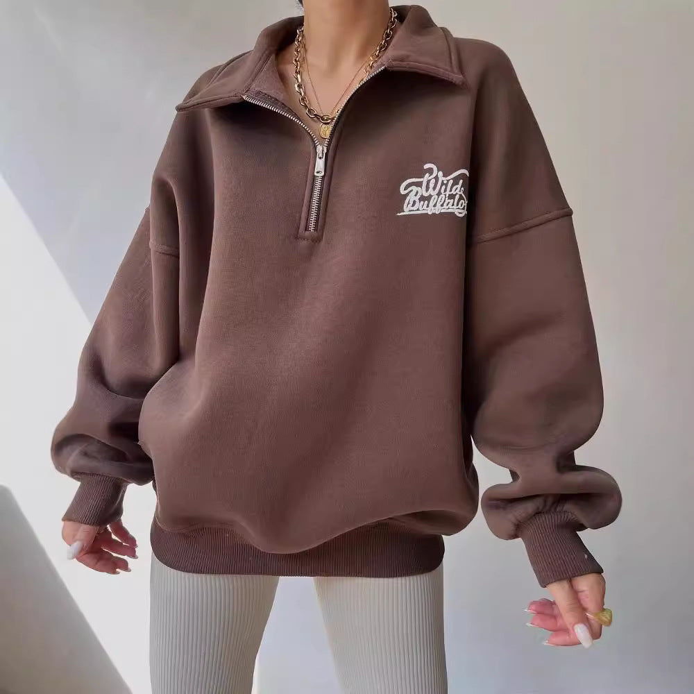 Damen Hoodie-Pullover mit hohem Kragen und Reißverschluss Fudus