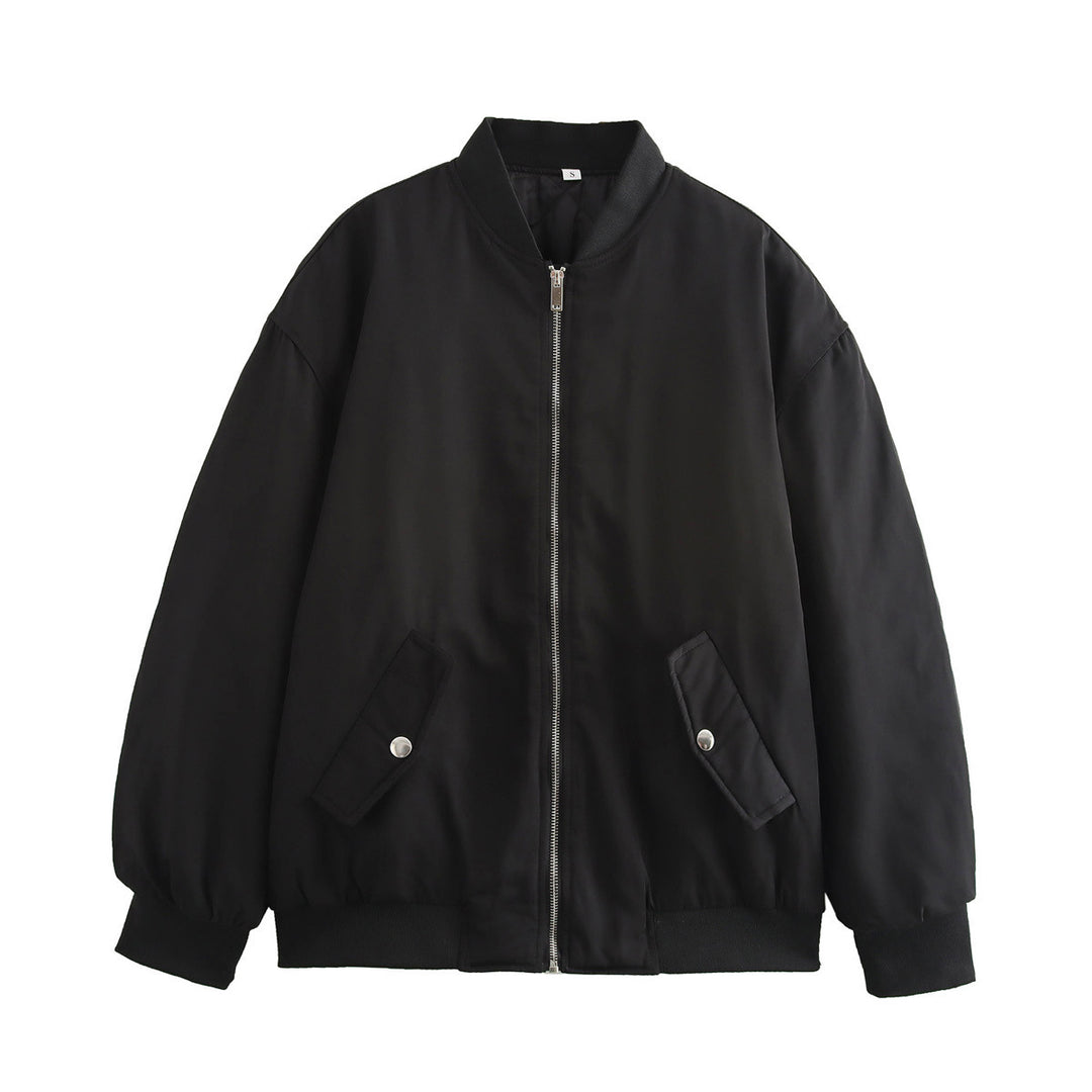 Damen lässige Bomberjacke mit elastischem Bund und praktischen Taschen Fudus