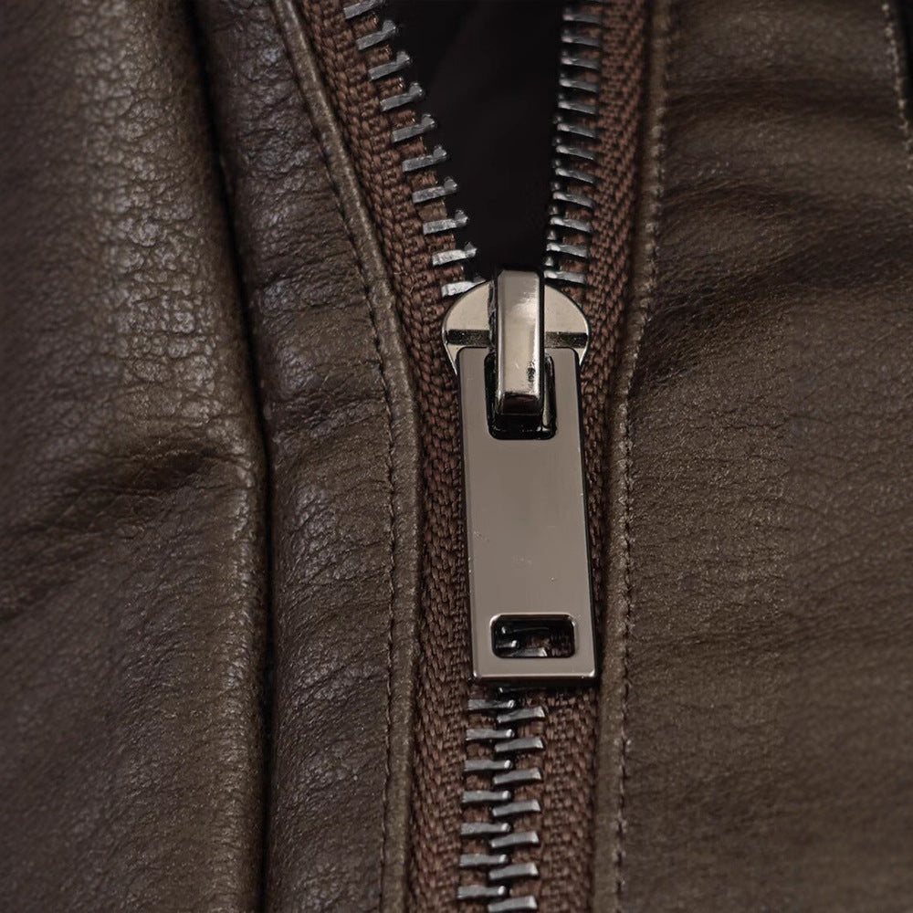 Damen Kunstlederjacke mit abnehmbarem Kunstfellkragen und praktischen Taschen Fudus