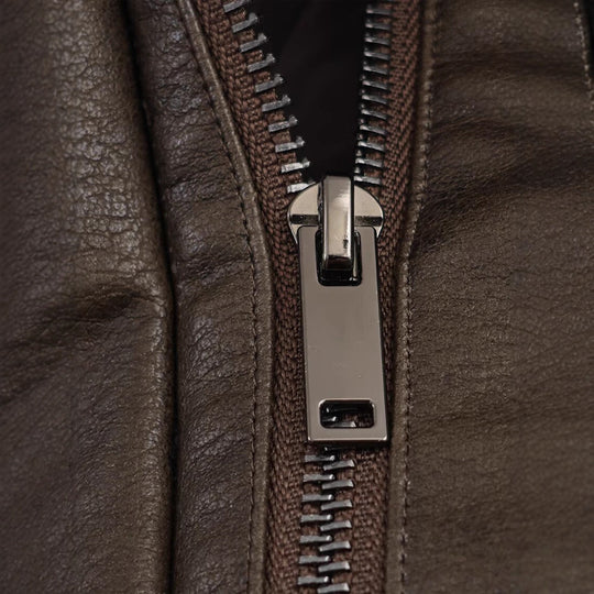 Damen Kunstlederjacke mit abnehmbarem Kunstfellkragen und praktischen Taschen Fudus