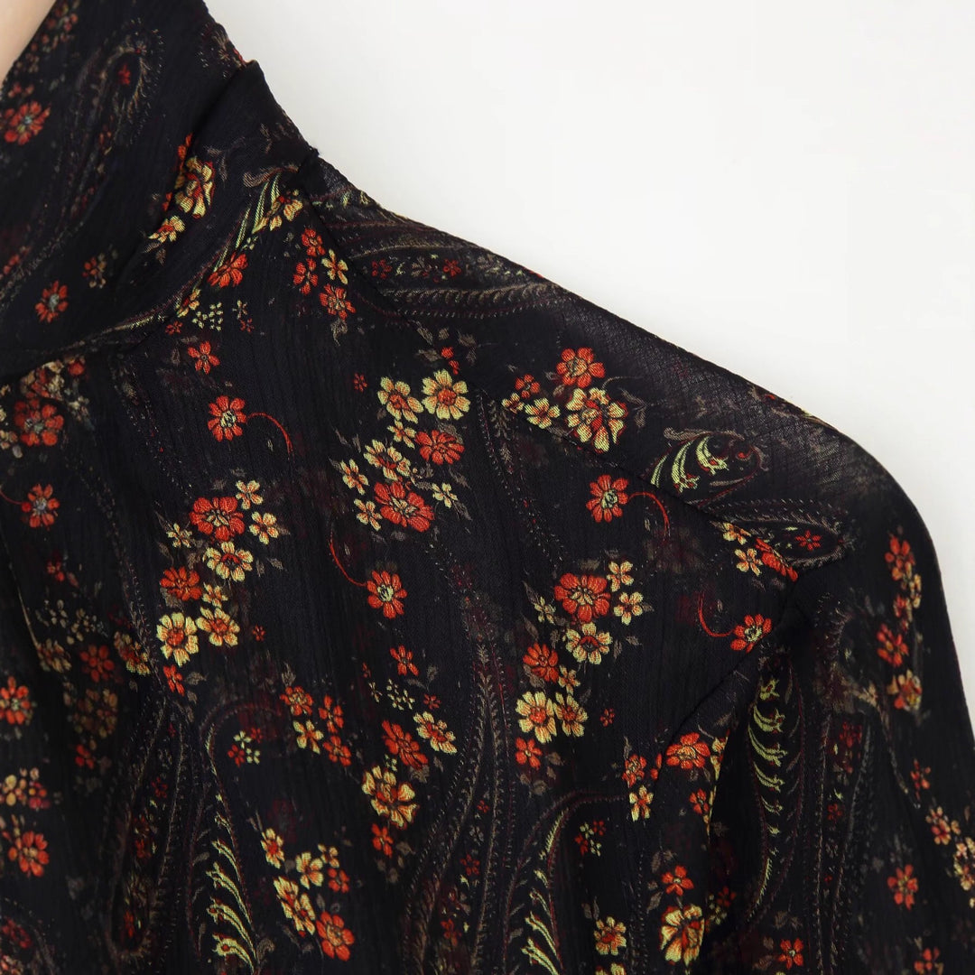 Damen Kleid mit voluminösen Rüschenärmeln und floralem Design Fudus