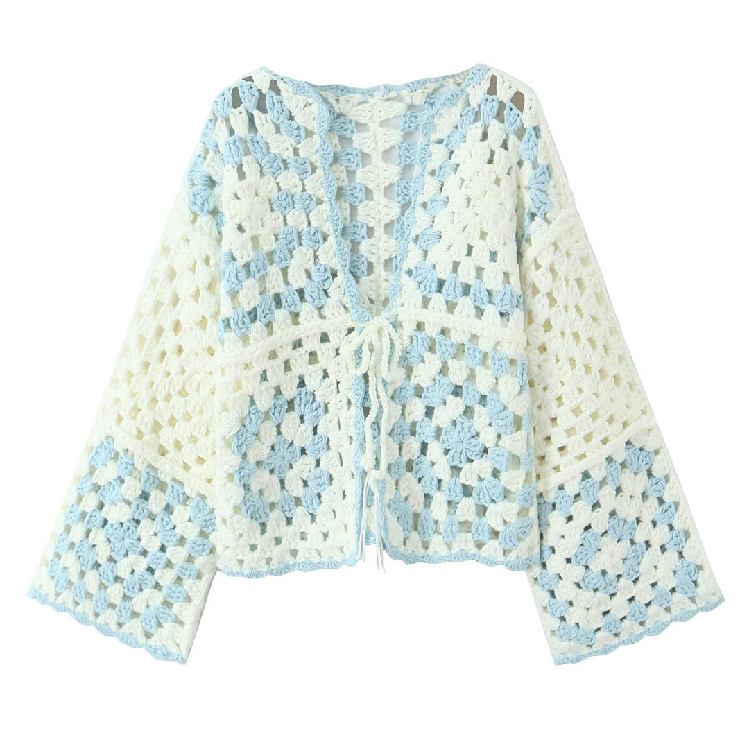 Damen Häkeljacke mit traditionellen Motiven und lässigem Schnitt Fudus