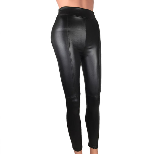 Damen Hochtaillierte Leggings aus hochwertigem Kunstleder mit nahtloser Verarbeitung Fudus