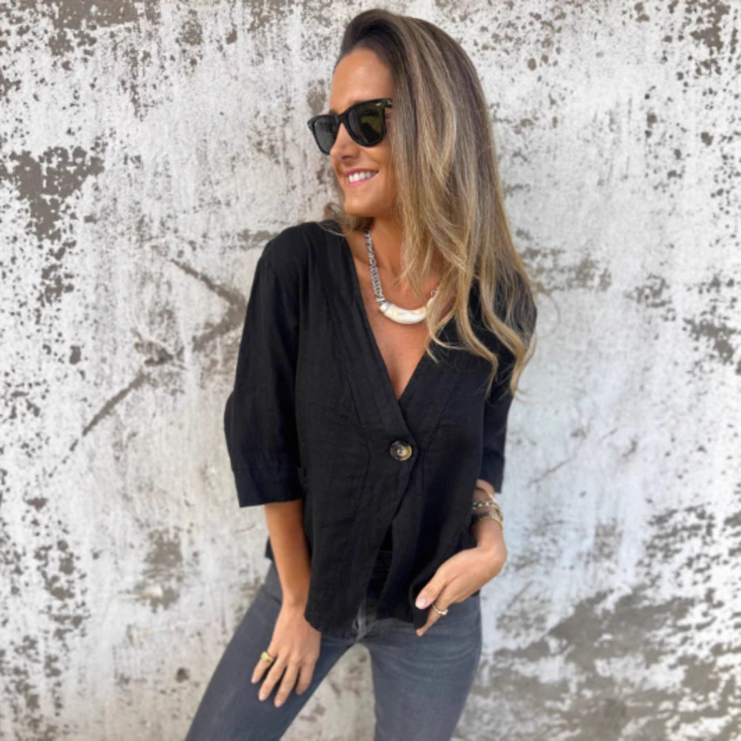 Damen Leichtes Leinenblazer mit kurzer Arm Fudus