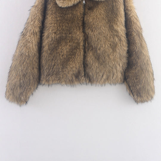 Damen Kunstfelljacke mit weichem Kragen und modischem Schnitt Fudus