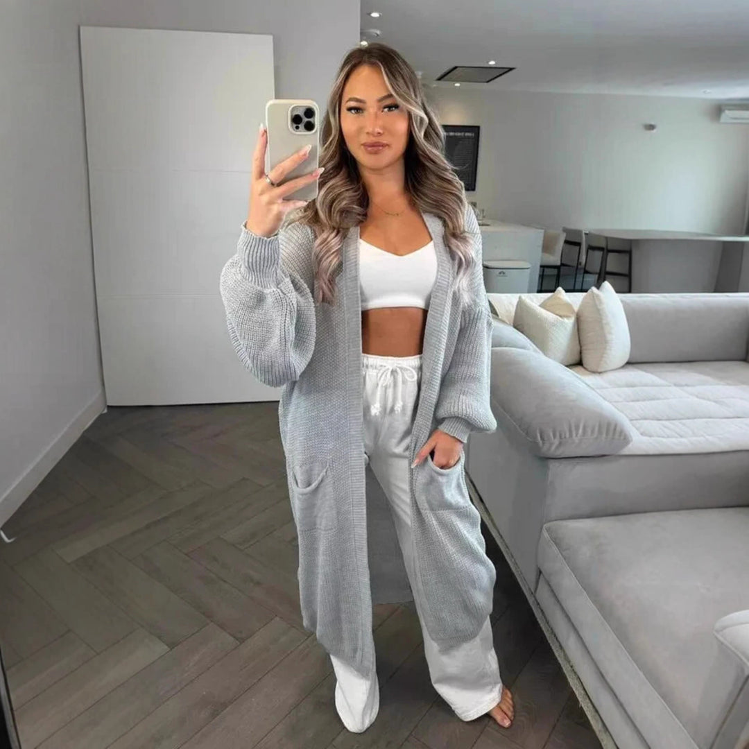 Damen Grobstrickcardigan im lässigen Oversized-Stil mit praktischen Taschen Fudus