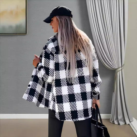Damen Karierte Overshirt-Jacke Fudus