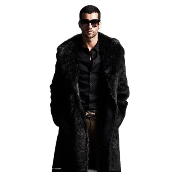 Damen Luxuriöser Kunstpelz-Mantel mit breitem Revers Fudus