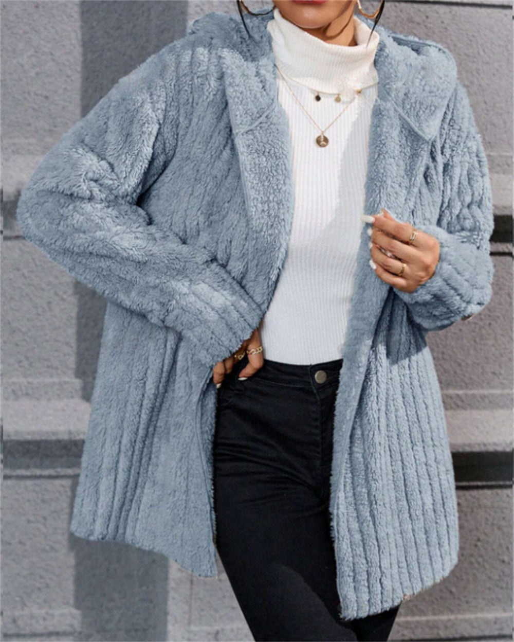 Damen kuschelige Fleecejacke mit Kapuze und strukturiertem Design Fudus