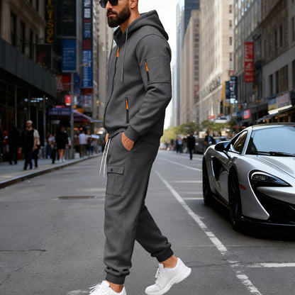 Herren stylisches Zweiteiliges Jogginganzug mit Kapuze und praktischen Taschen Fudus