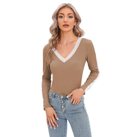 Damen Langarmbody mit Spitzenverzierungen Fudus