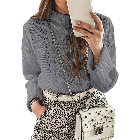 Damen Grobstrickpullover mit strukturierter Maschenoptik und hohem Kragen Fudus