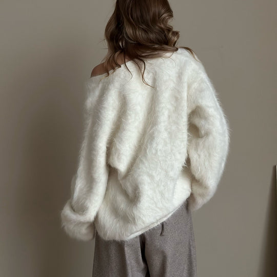 Damen kuschelige Strickjacke mit oversize Schnitt und Knopfleiste Fudus