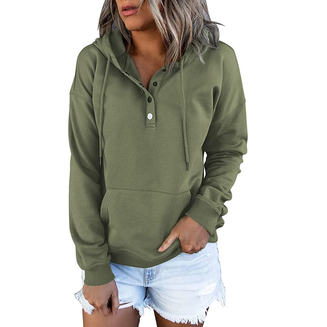 Damen Kapuzensweatshirt mit Knopfleiste und lässigem Schnitt Fudus