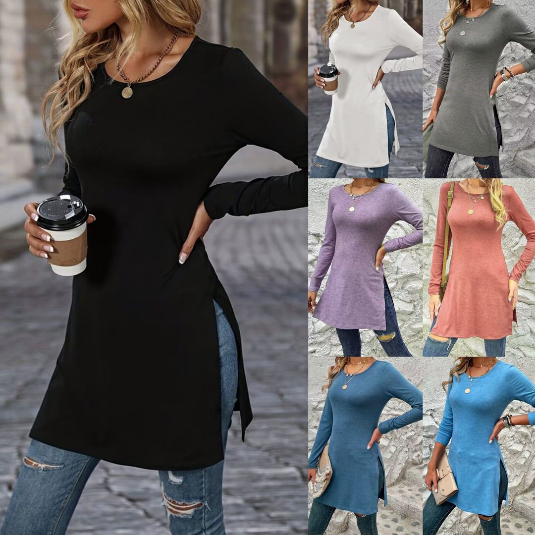 Damen Langarm Tunika mit seitlichen Schlitzen und modernem Schnitt