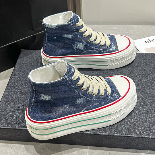 Damen high-top Baumwoll-Sneaker mit modischem Plateau Fudus