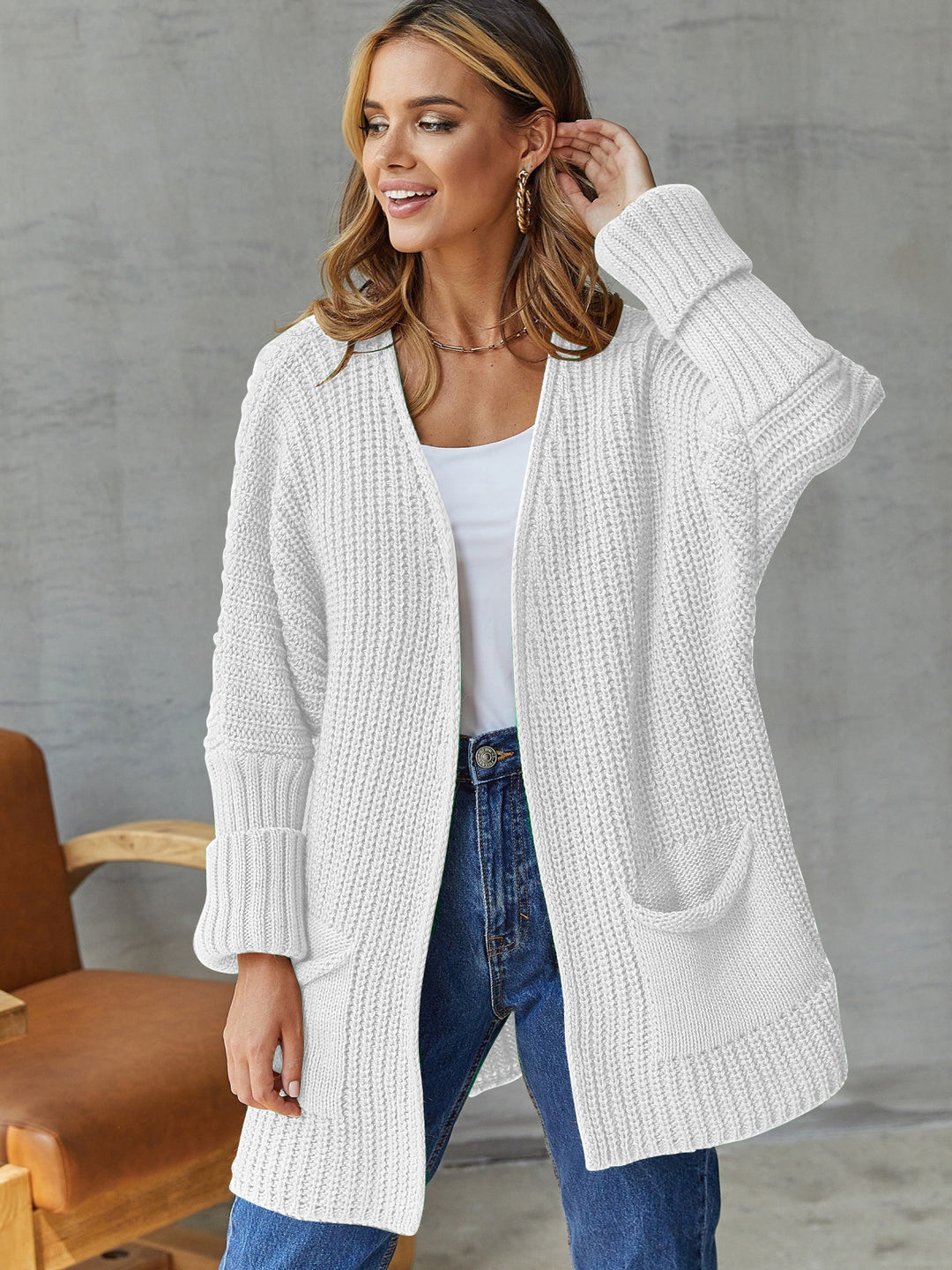 Damen Grobstrickcardigan mit praktischen Taschen und lässigem Schnitt Fudus