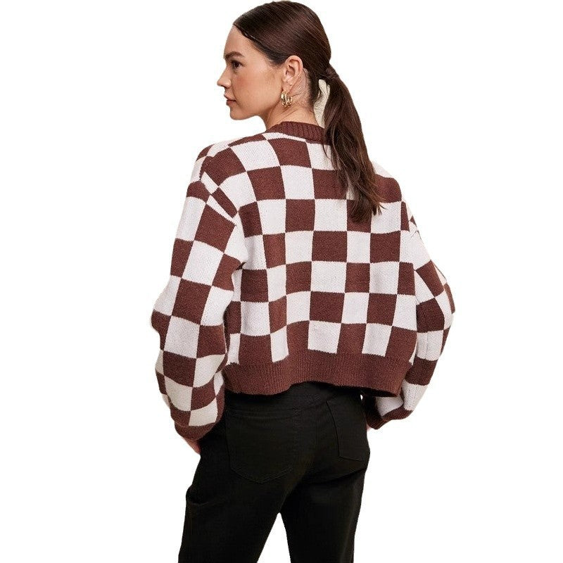 Damen Karierten Strickjacke Fudus