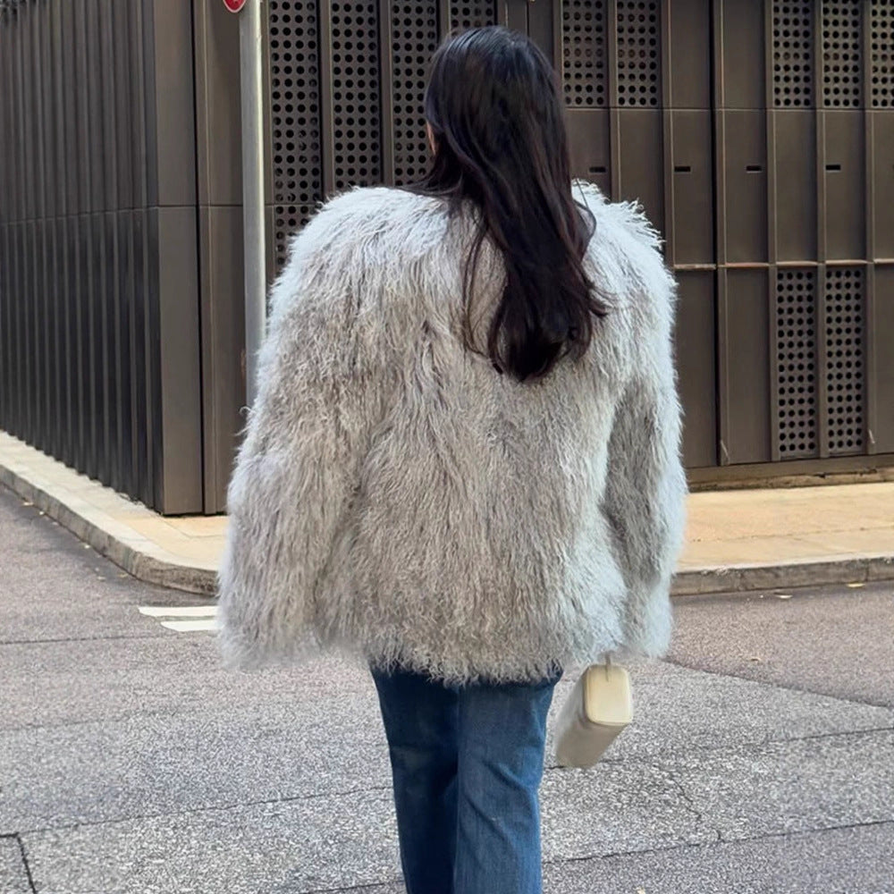 Damen Kunstfelljacke mit voluminösen Ärmeln