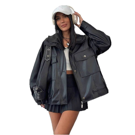 Damen lässige Oversized-Jacke mit großen Taschen Fudus