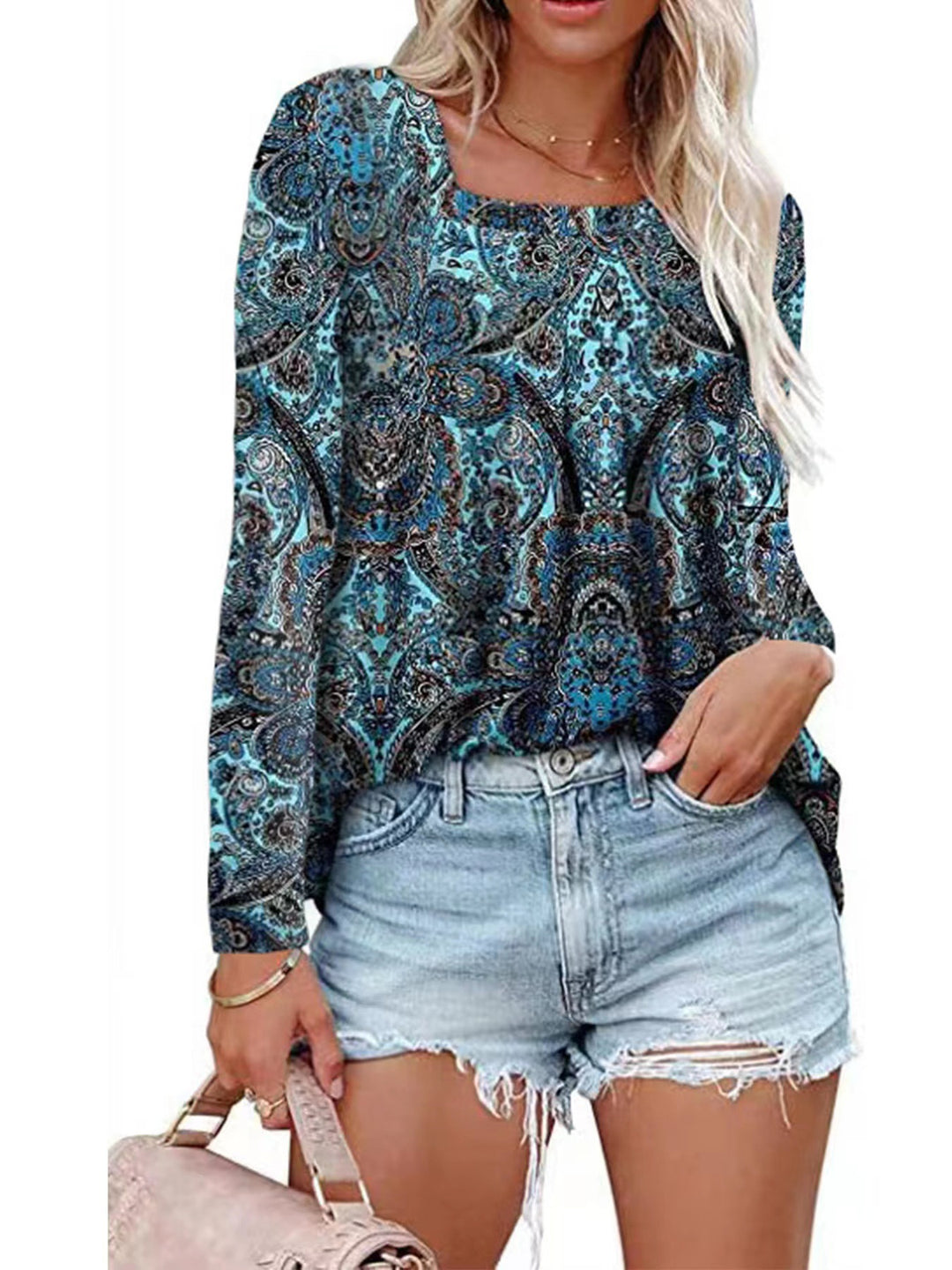 Damen Langärmliges Blumenshirt mit Rundhalsausschnitt Fudus