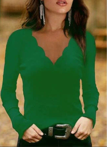 Damen Langarmoberteil mit geschwungenem Ausschnitt Fudus