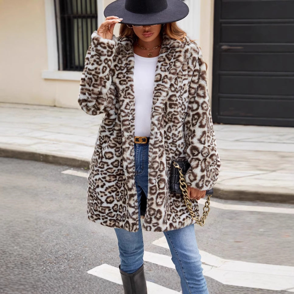 Damen Modischer Leopardenfell Mantel Fudus