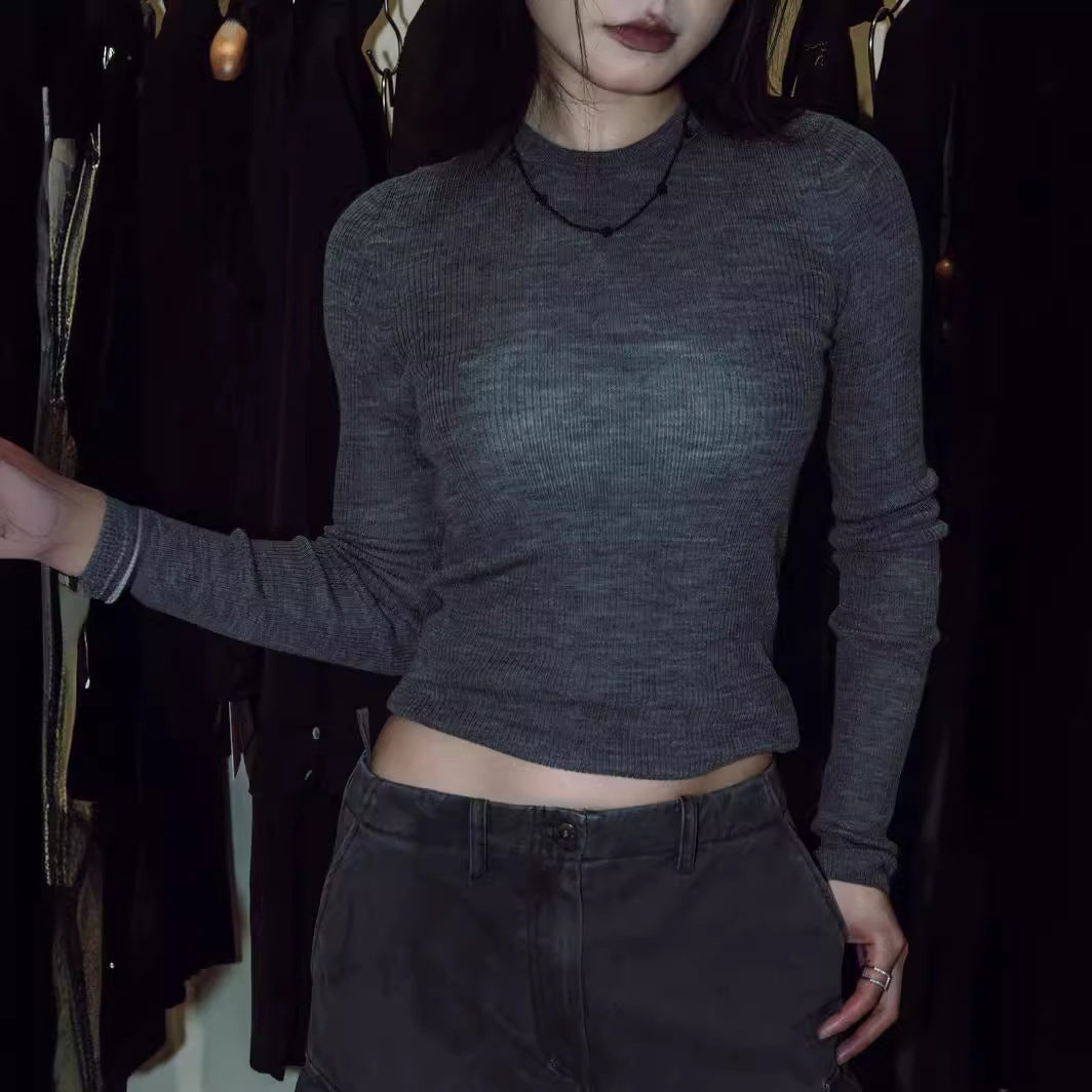 Damen langärmliges Ripp-T-Shirt