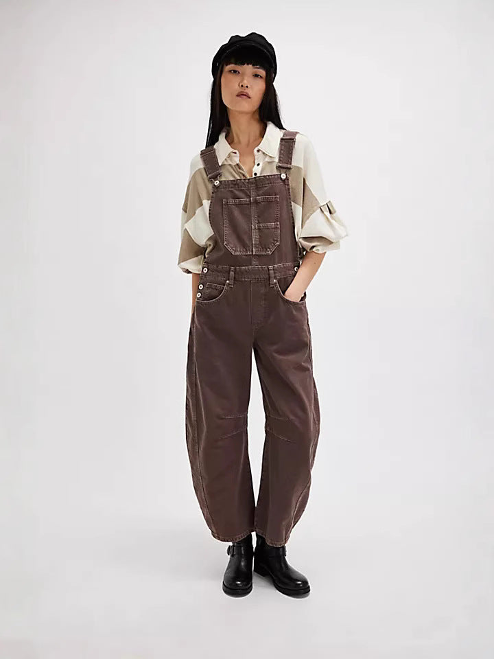 Damen Latzhose im lässigen Oversized-Stil mit praktischen Taschen und modischen Akzenten Fudus