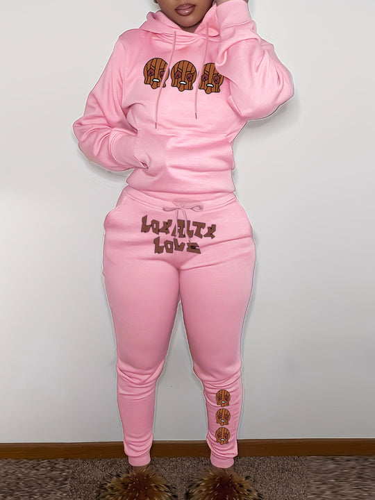 Damen Hoodie und Jogginghose Set mit kreativem Weihnachtsmotiv und bequemen Schnitt Fudus