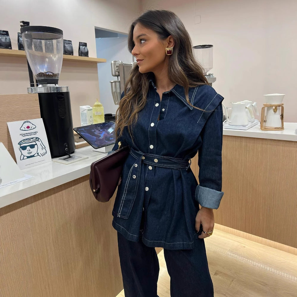 Damen Jeansjacke mit taillierbarem Gürtel Fudus