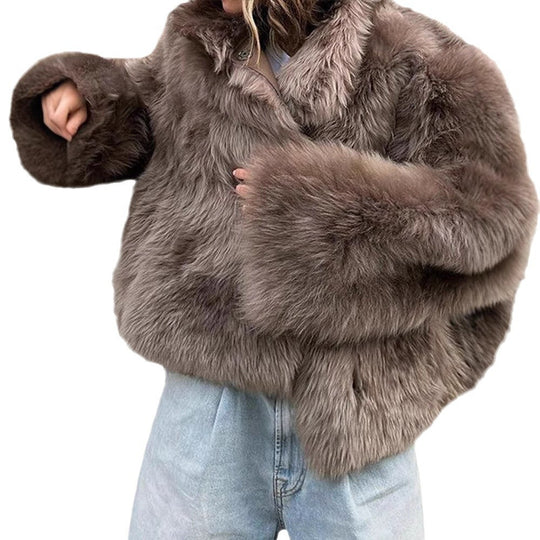Damen Kunstfelljacke mit hochschließendem Kragen und luxuriösem Design Fudus