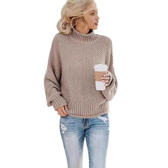 Damen kuscheliger Pullover mit hohem Kragen und weiten Ärmeln Fudus