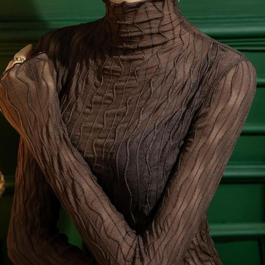 Damen Langarm-Top aus transparentem Material mit wellenförmigem Design Fudus