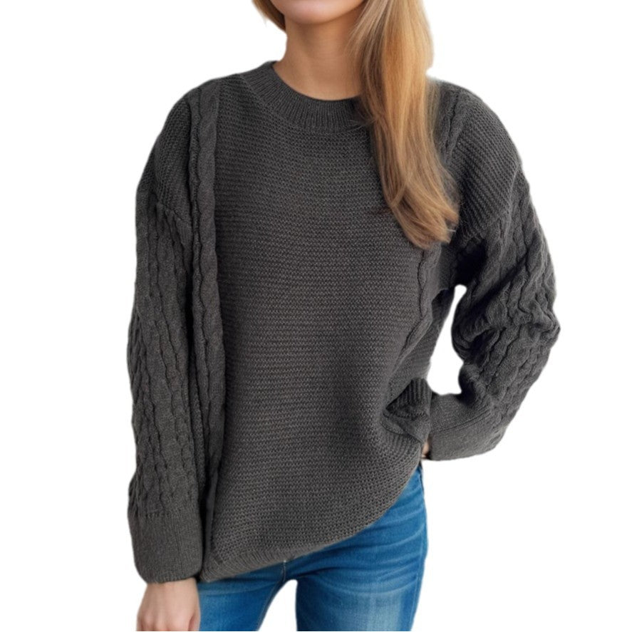 Damen Grobstrickpullover mit eleganten Zopfmuster und lässigem Schnitt Fudus