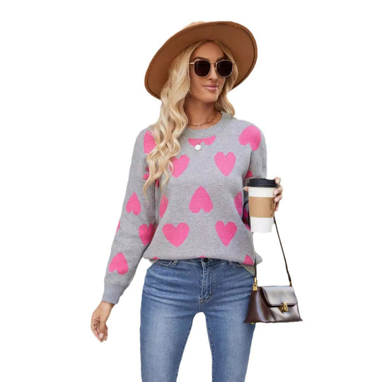 Damen Kuscheliger Pullover mit Herzmotiven Fudus