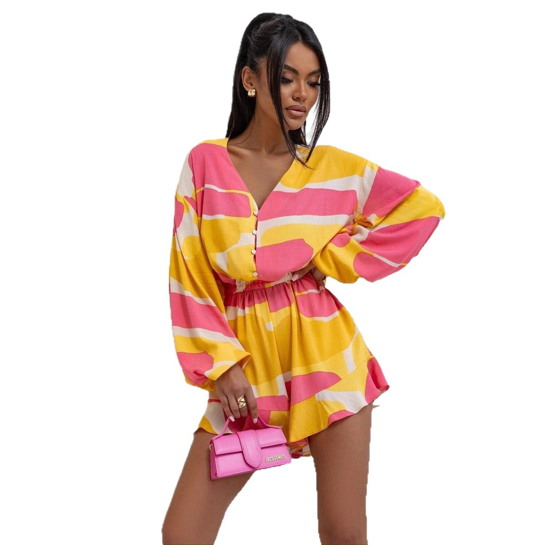 Damen Kurze Bluse mit Rüschen und floralem Design Fudus