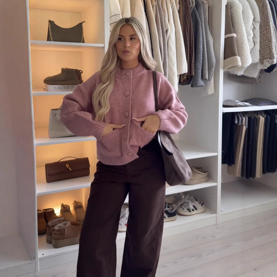 Damen kuschelige Strickjacke mit praktischen Taschen Fudus