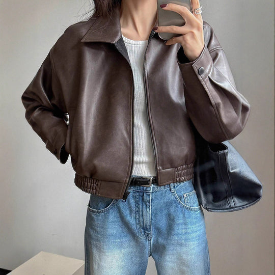 Damen Kunstlederjacke im sportlich-eleganten Schnitt mit elastischem Bund Fudus